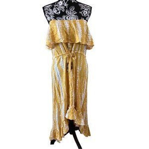 Nwt Blue Island Yellow Ruffled Sundress Size Medium Beach Vacation Boho Bohemian